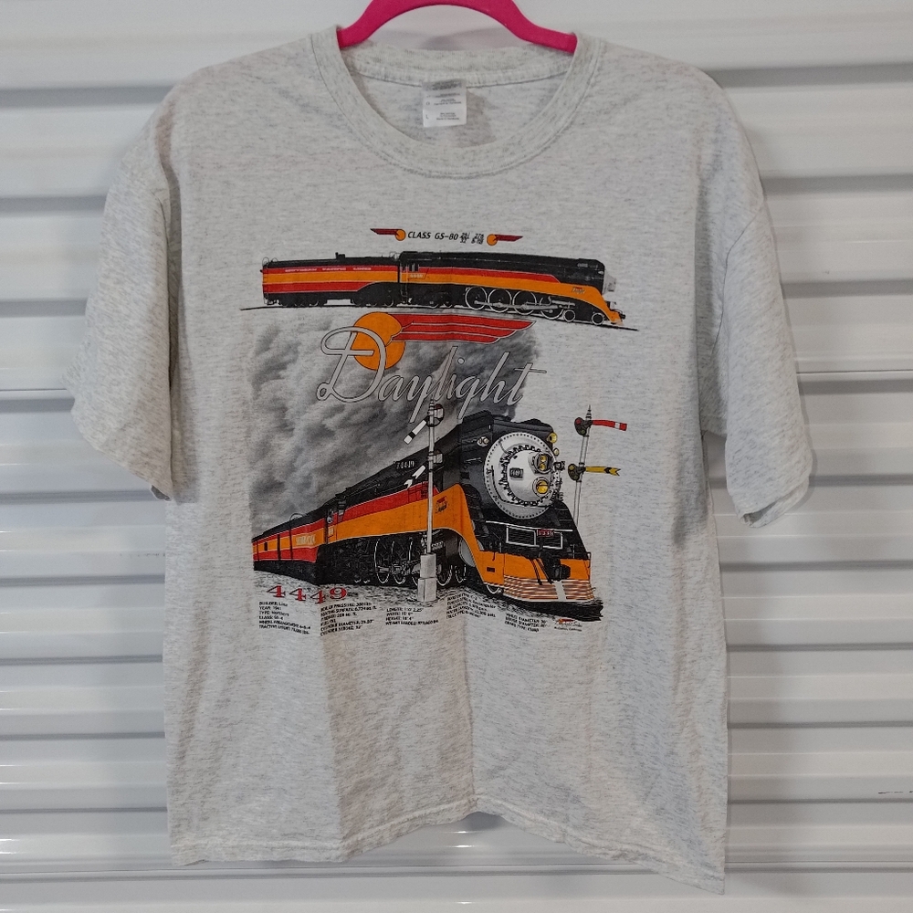 Daylight Sales Train Locomotive 4449 Railroad Gray Short Sleeve T-Shirt L